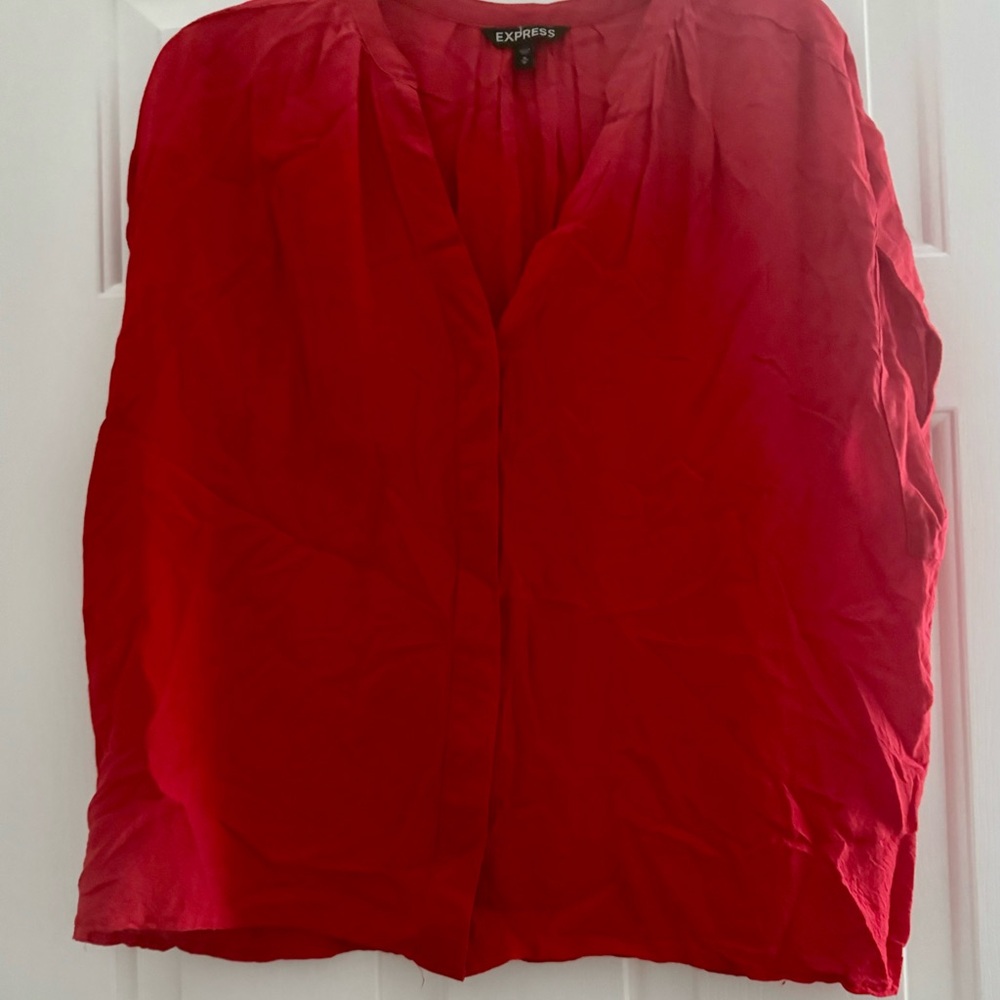 Express Red Blouse with Mandarin Collar and Relaxed Fit